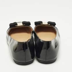 مملوكة مسبقًا حذاء راقص فلات سالفاتوري فيراغامو جلد لامع أسود مزين فيونكة فارا مقاس 37