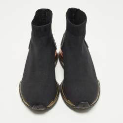 مملوكة مسبقًا حذاء رياضي سالفاتوري فيراغامو نسيج محبوك وجلد أسود بعنق مرتفع مقاس 38.5