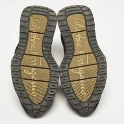 مملوكة مسبقًا حذاء رياضي سالفاتوري فيراغامو نسيج محبوك وجلد أسود بعنق مرتفع مقاس 38.5