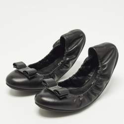 Pre Owned Salvatore Ferragamo Vara Bow Size 38.5 Black Leather Ballet Flats