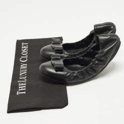 Pre Owned Salvatore Ferragamo Vara Bow Size 38.5 Black Leather Ballet Flats
