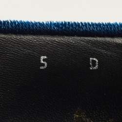 Pre Owned Salvatore Ferragamo Vara Bow Studded Size 35.5 Blue Velvet Ballet Flats