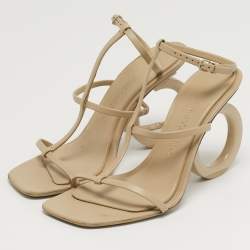 Pre Owned Salvatore Ferragamo Elina X5 Size 37 Beige Leather Ankle Strap Sandals