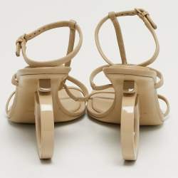 Pre Owned Salvatore Ferragamo Elina X5 Size 37 Beige Leather Ankle Strap Sandals