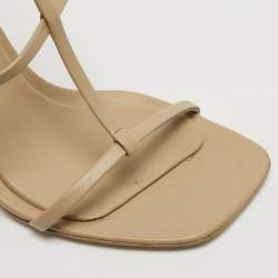 Pre Owned Salvatore Ferragamo Elina X5 Size 37 Beige Leather Ankle Strap Sandals