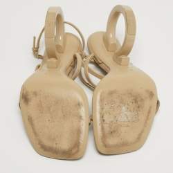 Pre Owned Salvatore Ferragamo Elina X5 Size 37 Beige Leather Ankle Strap Sandals