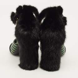 Pre Owned صندل حزام الكاحل سالفاتوري فيراغامو جانشيو فرو أخضر وجلد مزخرف بالسحالي مقاس 37.5