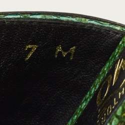 Pre Owned صندل حزام الكاحل سالفاتوري فيراغامو جانشيو فرو أخضر وجلد مزخرف بالسحالي مقاس 37.5