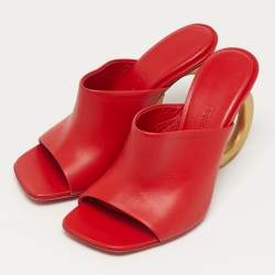 Pre Owned Salvatore Ferragamo Astro Size 38 Red Leather Slide Sandals