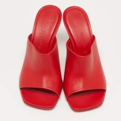 Pre Owned Salvatore Ferragamo Astro Size 38 Red Leather Slide Sandals