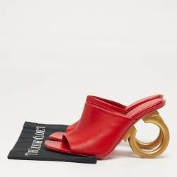 Pre Owned Salvatore Ferragamo Astro Size 38 Red Leather Slide Sandals