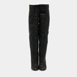 Pre Owned Salvatore Ferragamo Gancini Size 39 Black Leather Knee Length Boots