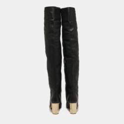 Pre Owned Salvatore Ferragamo Gancini Size 39 Black Leather Knee Length Boots