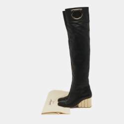 Pre Owned Salvatore Ferragamo Gancini Size 39 Black Leather Knee Length Boots