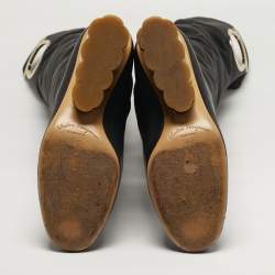 Pre Owned Salvatore Ferragamo Gancini Size 39 Black Leather Knee Length Boots