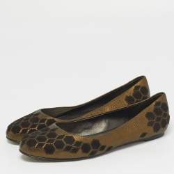 مملوكة مسبقًا Salvatore Ferragamo Size 39.5 Metallic Brown Leather and Suede Ballet Flats