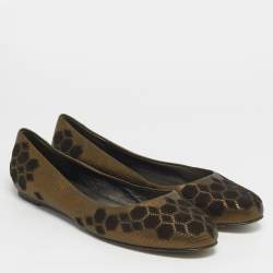 مملوكة مسبقًا Salvatore Ferragamo Size 39.5 Metallic Brown Leather and Suede Ballet Flats
