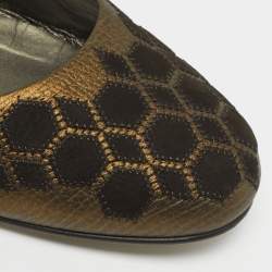 مملوكة مسبقًا Salvatore Ferragamo Size 39.5 Metallic Brown Leather and Suede Ballet Flats