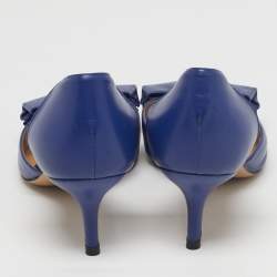 Pre Owned حذاء كعب عالي سالفاتوري فيراغامو رييتا جلد أزرق بفيونكة مقاس 36.5