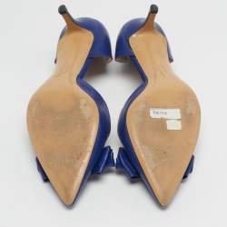 Pre Owned حذاء كعب عالي سالفاتوري فيراغامو رييتا جلد أزرق بفيونكة مقاس 36.5