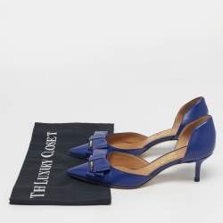 Pre Owned حذاء كعب عالي سالفاتوري فيراغامو رييتا جلد أزرق بفيونكة مقاس 36.5