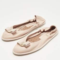 Pre Owned Salvatore Ferragamo Vara Bow Size 38 Pink Leather Scrunch Ballet Flats