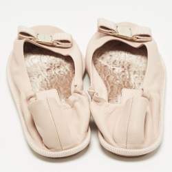 Pre Owned Salvatore Ferragamo Vara Bow Size 38 Pink Leather Scrunch Ballet Flats