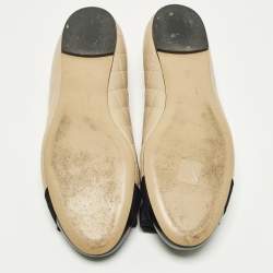 Pre Owned حذاء باليرينا فلات سالفاتوري فيراغامو جلد مبطن بيج مزين فيونكة فارا مقاس 37.5