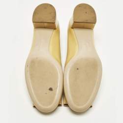 Pre Owned حذاء كعب عالي سالفاتوري فيراغامو فيونكة مقاس 38 جلد لامع بيج نعل سميك