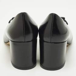 Pre Owned حذاء كعب عالي سالفاتوري فيراغامو فيونكة جلد براءة سوداء كعب عريض مقاس 38