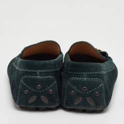 Pre Owned حذاء لوفرز سالفاتوري فيراغامو غانتشيني سليب أون سويدي أخضر غامق مقاس 35