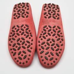 Pre Owned حذاء لوفرز سالفاتوري فيراغامو جانسيني شامواه برتقالي خوخي سليب أون مقاس 35