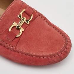 Pre Owned حذاء لوفرز سالفاتوري فيراغامو جانسيني شامواه برتقالي خوخي سليب أون مقاس 35