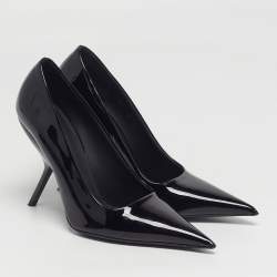 مملوكة مسبقًا حذاء كعب عالي سالفاتوري فيراغامو إيفا جلد لامع أسود مقاس 37.5