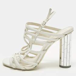Pre Owned Salvatore Ferragamo Size 39.5 White Leather Strappy Sandals