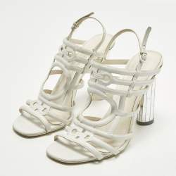 Pre Owned Salvatore Ferragamo Size 39.5 White Leather Strappy Sandals