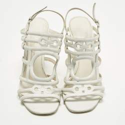 Pre Owned Salvatore Ferragamo Size 39.5 White Leather Strappy Sandals