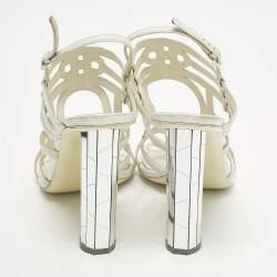 Pre Owned Salvatore Ferragamo Size 39.5 White Leather Strappy Sandals