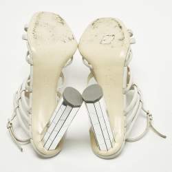 Pre Owned Salvatore Ferragamo Size 39.5 White Leather Strappy Sandals