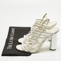 Pre Owned Salvatore Ferragamo Size 39.5 White Leather Strappy Sandals