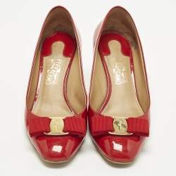 Pre Owned Salvatore Ferragamo Erice 55 Size 36.5 Red Patent Leather Pumps