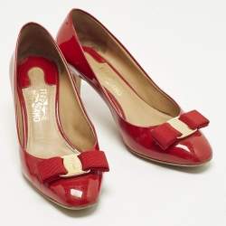 Pre Owned Salvatore Ferragamo Erice 55 Size 36.5 Red Patent Leather Pumps