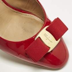 Pre Owned Salvatore Ferragamo Erice 55 Size 36.5 Red Patent Leather Pumps