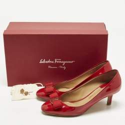 Pre Owned Salvatore Ferragamo Erice 55 Size 36.5 Red Patent Leather Pumps