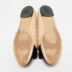 Pre Owned حذاء باليرينا فلات سالفاتوري فيراغامو جلد مبطن بيج مزين فيونكة فارا مقاس 37.5