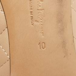 Pre Owned حذاء باليرينا فلات سالفاتوري فيراغامو جلد مبطن بيج مزين فيونكة فارا مقاس 37.5