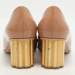 Pre Owned Salvatore Ferragamo Capua Embellished Size 40 Beige Patent Leather Block Heel Pumps