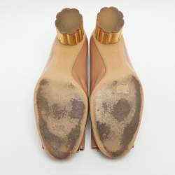 Pre Owned Salvatore Ferragamo Capua Embellished Size 40 Beige Patent Leather Block Heel Pumps