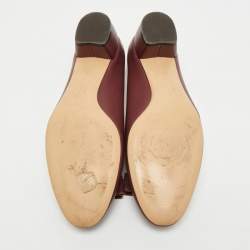 Pre Owned Salvatore Ferragamo Varina Size 38.5 Burgundy Leather Block Heel Pumps