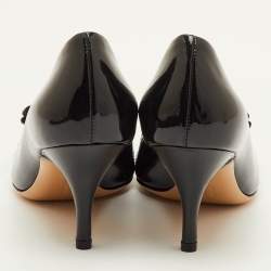 Pre Owned حذاء كعب عالي سالفاتوري فيراغامو فيونكة فارا جلد لامع أسود مقدمة مفتوحة مقاس 35.5